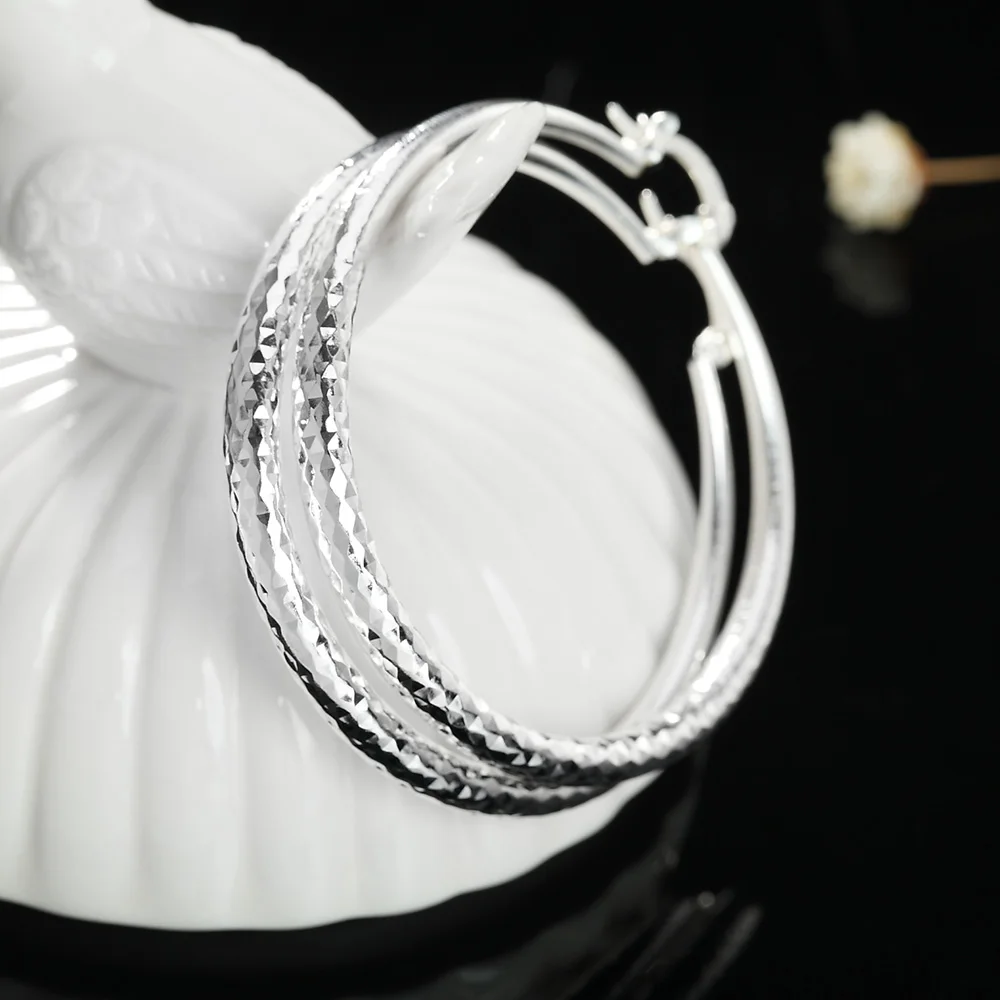 Charms fine 925 Sterling Silver 5CM circle hoop Earrings for Women fashion Pretty wedding party Jewelry Holiday gifts - Image 3