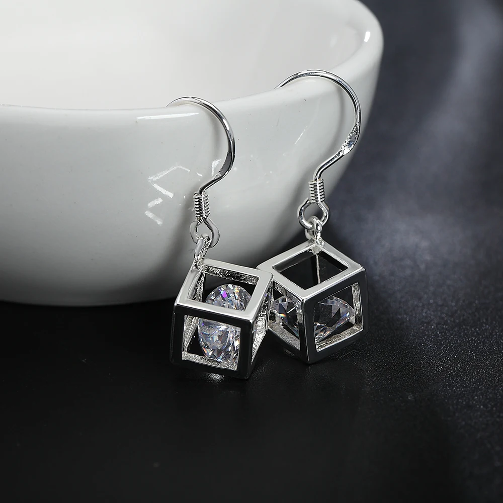 Hot Pretty 925 Sterling Silver noble Crystal lattice Earrings for Women Sweet romantic wedding party Jewelry Holiday gifts - Image 2