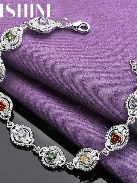 CHSHINE 925 Sterling Silver Color Crystal Chain Bracelet For Women Wedding Party Fashion Jewelry Gifts Wholesale free shipping