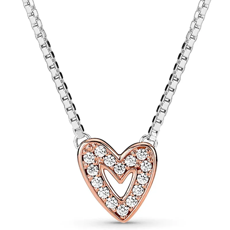 Authentic 925 Sterling Silver Sparkling Freehand Heart Hoop Earring Necklace With Crystal For Women Jewelry Set Gift - Image 2