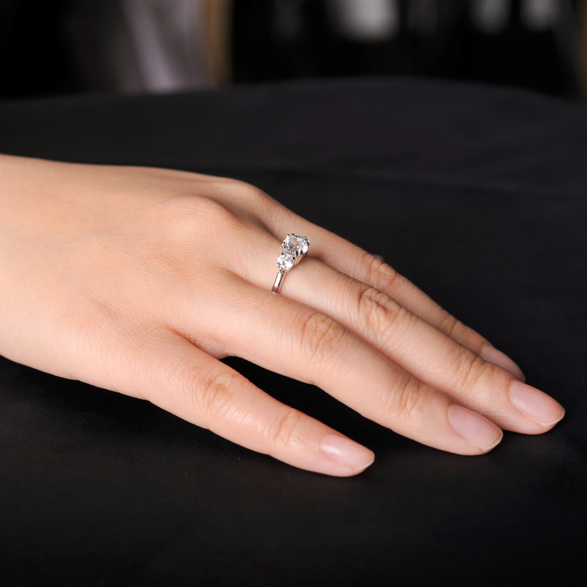 Potiy 3 Stone 1ct Round Cut Cubic Zirconia Wedding Engagement Ring Promise Ring Anniversary Gift For Her 925 Sterling Silver - Image 3