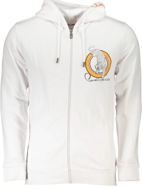 CAVALLI CLASS MEN'S WHITE ZIP SWEATSHIRT