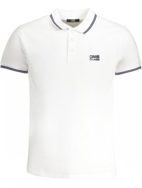 CAVALLI CLASS MEN'S WHITE SHORT SLEEVED POLO SHIRT