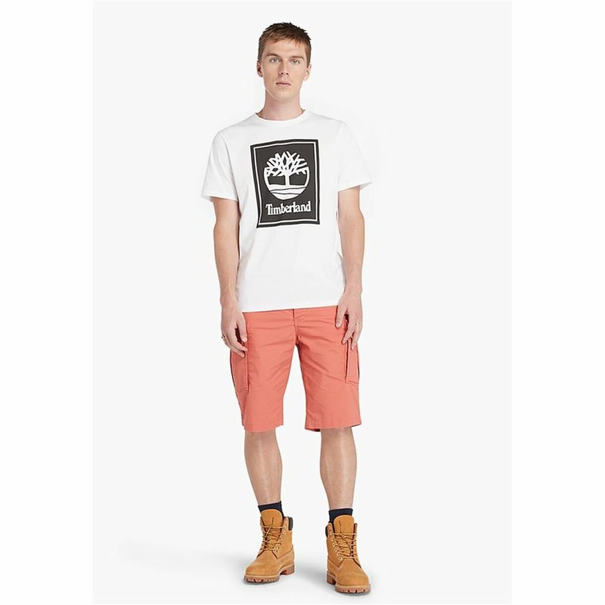 Men’s Short Sleeve T-Shirt Timberland Stack Logo White - Image 5
