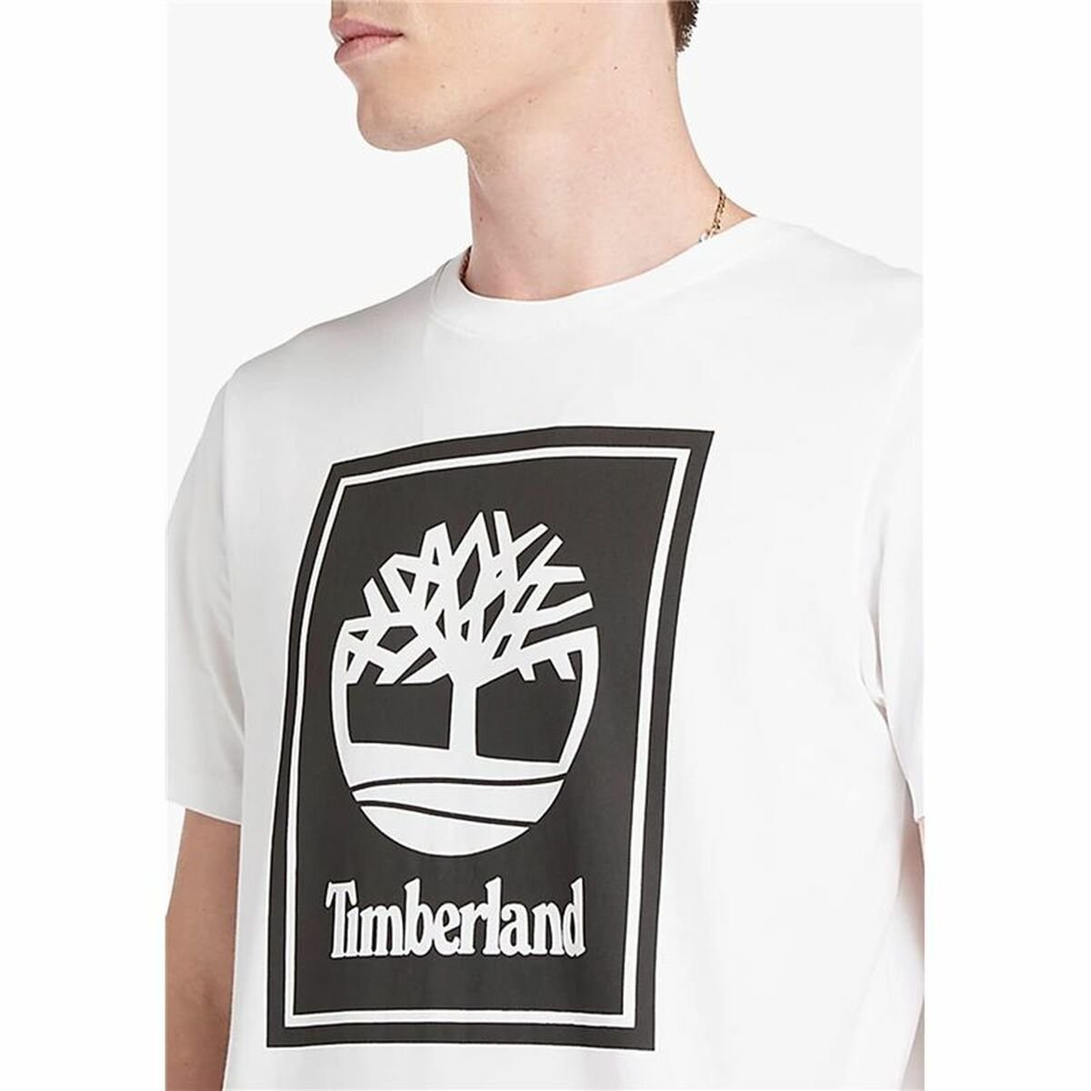 Men’s Short Sleeve T-Shirt Timberland Stack Logo White - Image 3