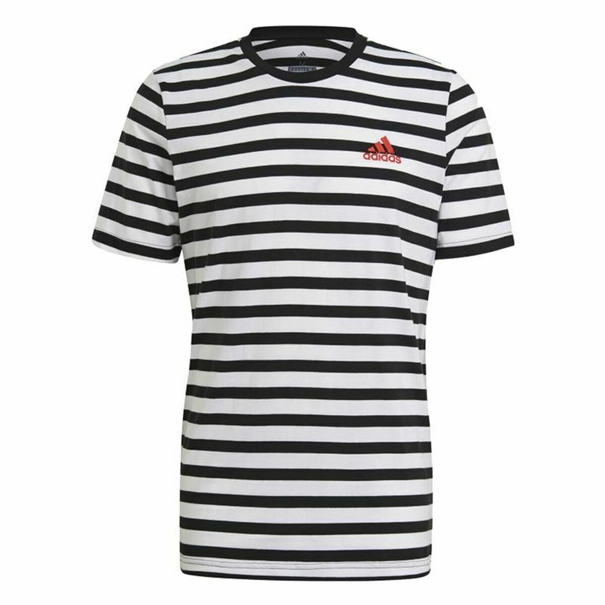 Men’s Short Sleeve T-Shirt Essentials Stripey Adidas Embroidered Logo Black - Image 5