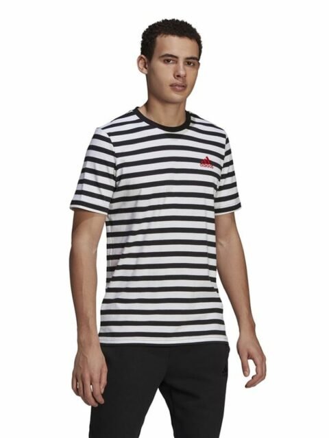 Men’s Short Sleeve T-Shirt  Essentials Stripey  Adidas Embroidered Logo Black