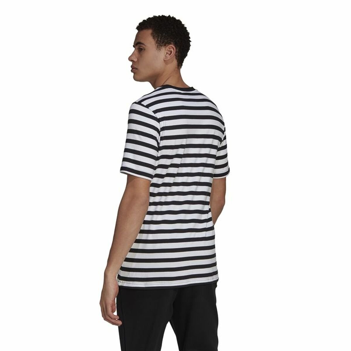 Men’s Short Sleeve T-Shirt Essentials Stripey Adidas Embroidered Logo Black - Image 11