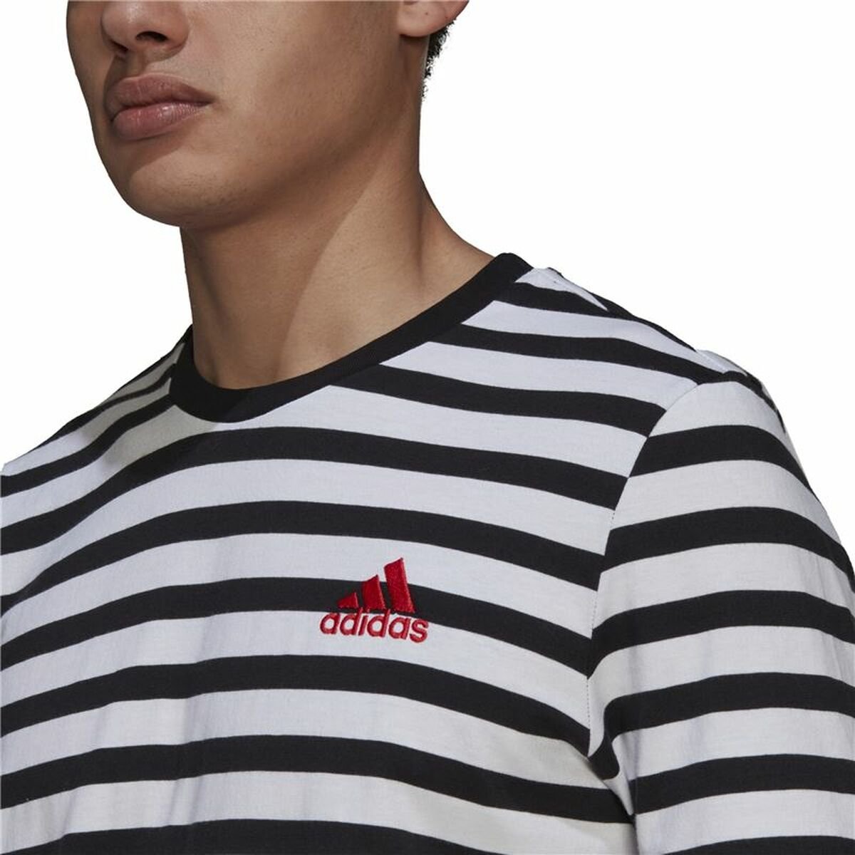Men’s Short Sleeve T-Shirt Essentials Stripey Adidas Embroidered Logo Black - Image 8