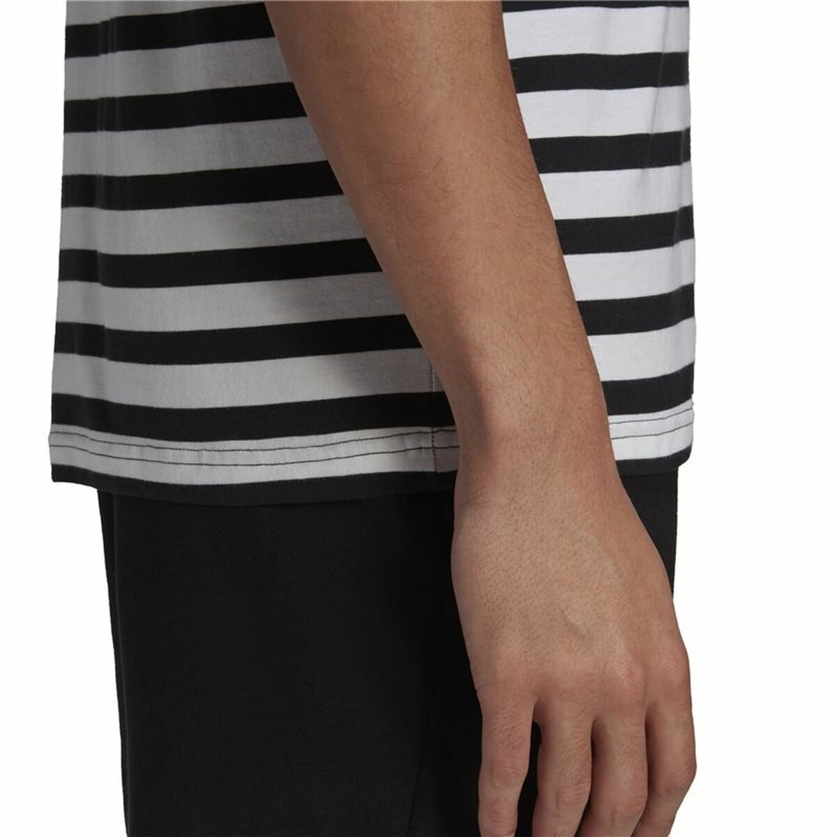 Men’s Short Sleeve T-Shirt Essentials Stripey Adidas Embroidered Logo Black - Image 7