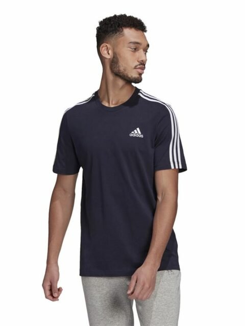 Men’s Short Sleeve T-Shirt Essentials 3 bandas Adidas Legend Ink Blue Dark blue