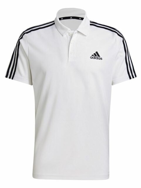 Men’s Short Sleeve Polo Shirt Adidas Primeblue 3 Stripes White